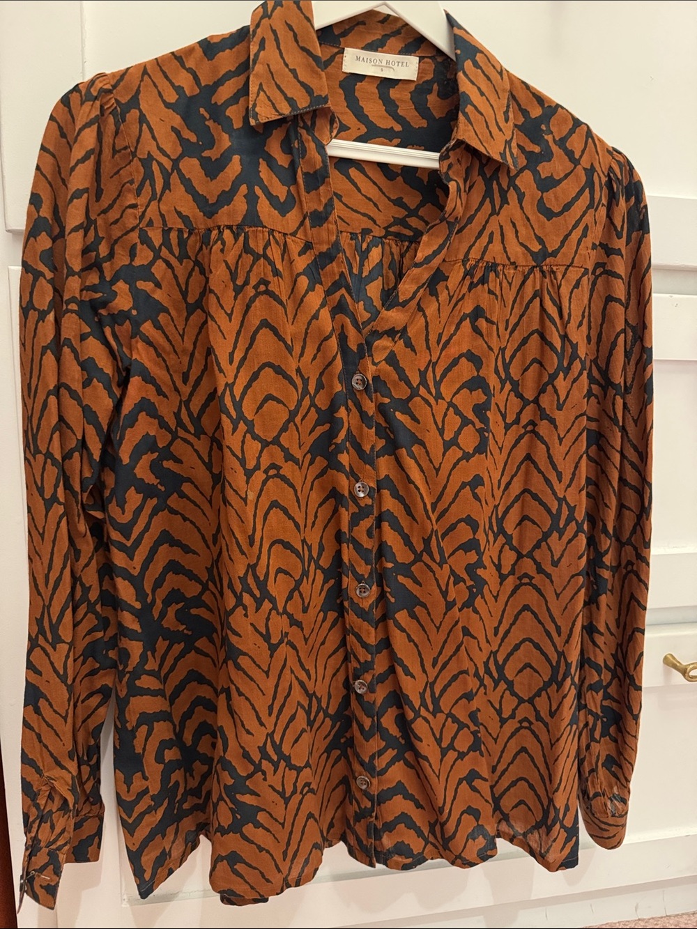 Maison Hotel Rust Animal-Print Button-Down Shirt